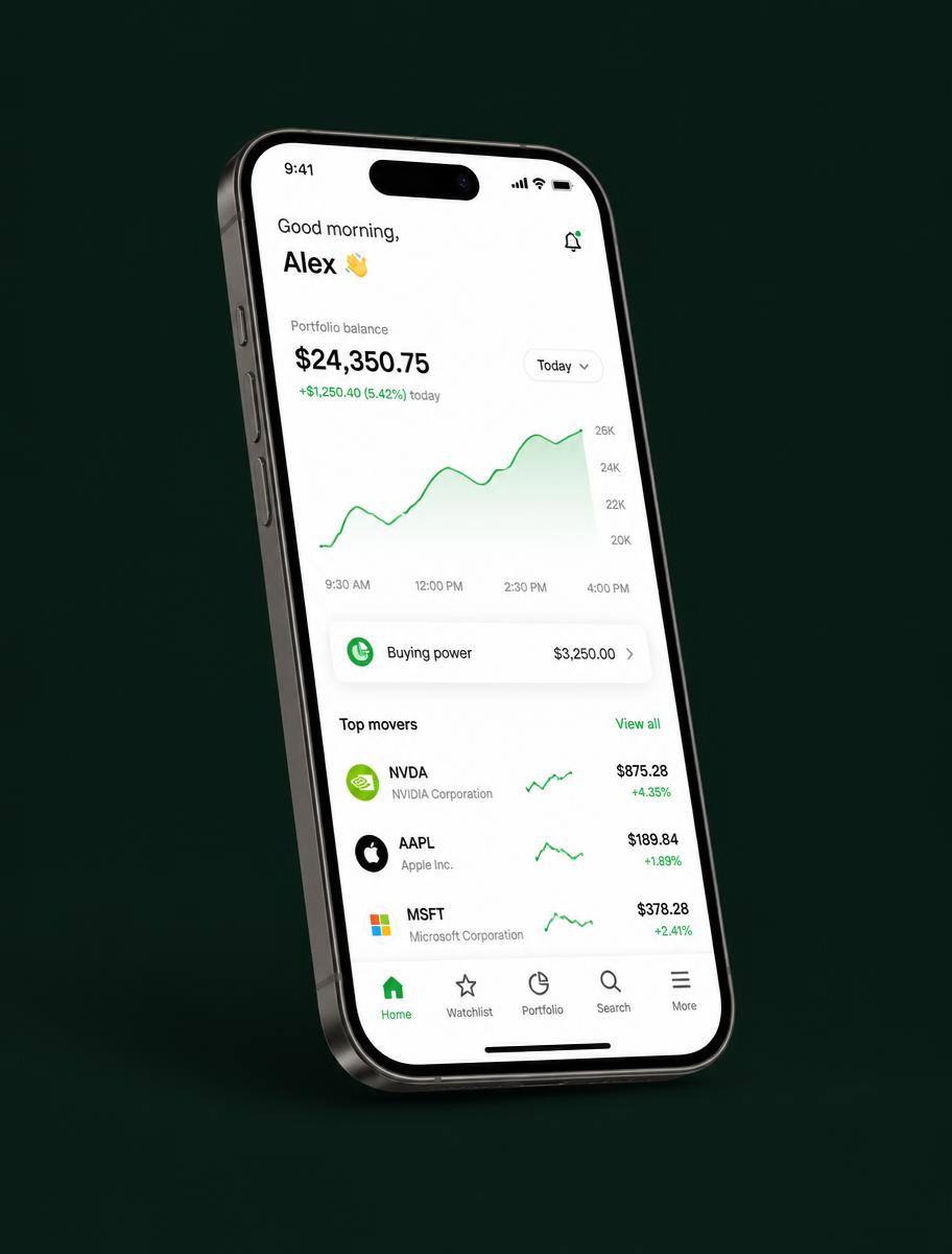 Prime FX Holdings mobile app showing a portfolio balance and market movers